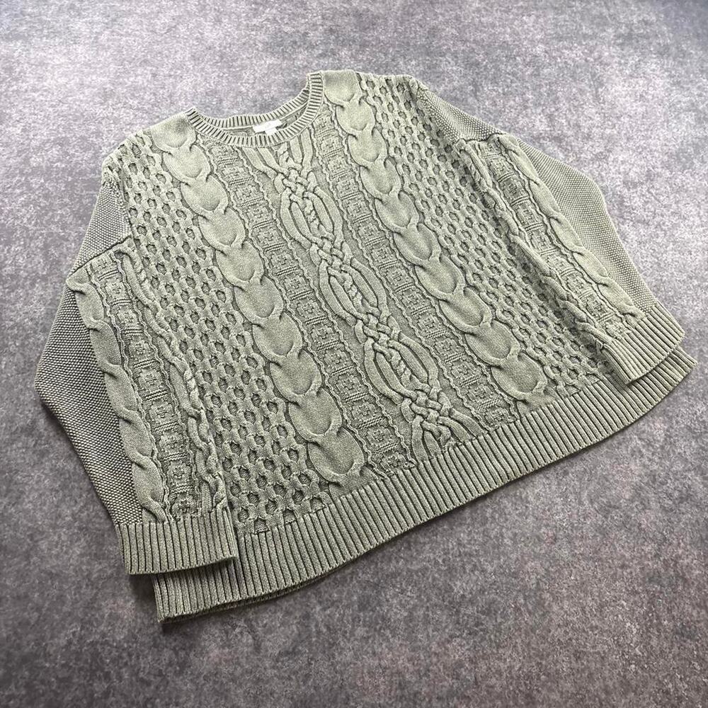J.Jill Women’s XL Gray 3D Knit Cable Sweater 100% Cotton Textured Crewneck